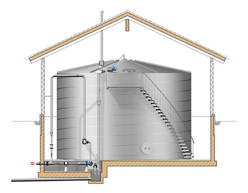 Sectional view of a drinking water tank system