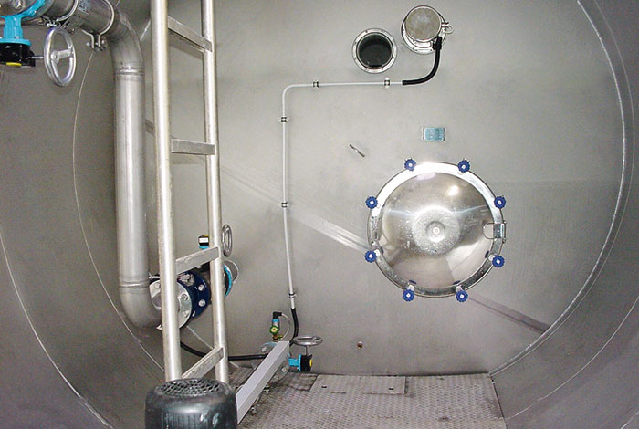 Inside view of the installation room of the pipe tank