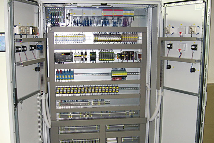Interior view of a control cabinet for automation