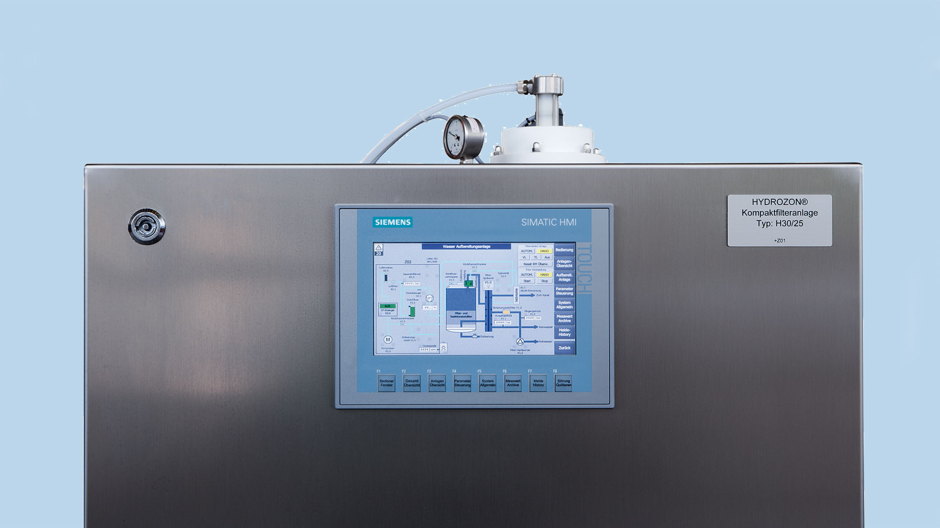 Touch panel for operating a compact filter system