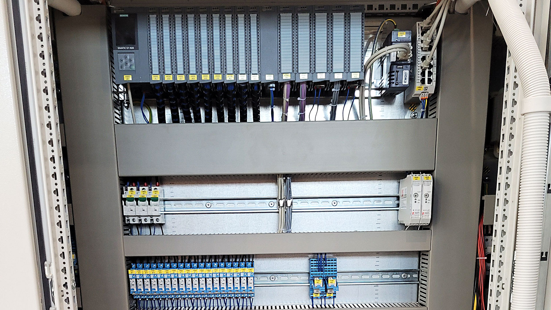 Interior view of a control cabinet for automation